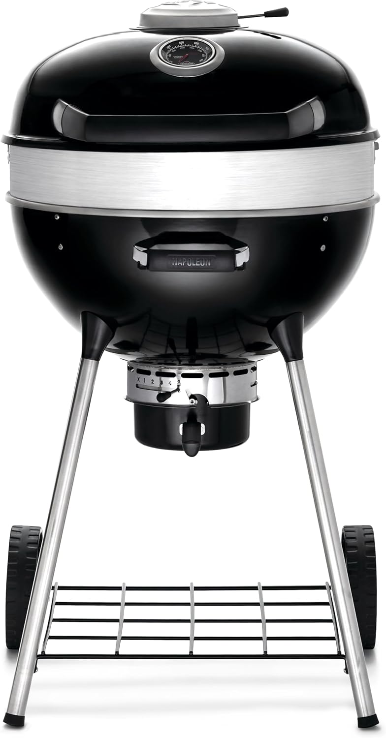 Napoleon PRO22 Professional Charcoal Kettle Grill, Black, Porcelain-Enameled Lid and Bowl, Chrome-Plated Cooking Grid