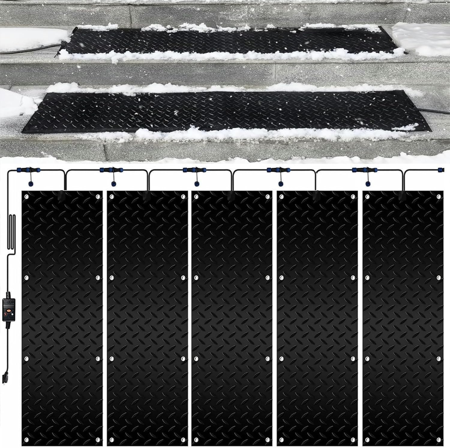 AMNOOL Snow Melting Walkway Mat Roof Heat Panel for Ice Dams Non Slip Rubber Heated Mat Black Roof Heated Outdoor Mats for Winter