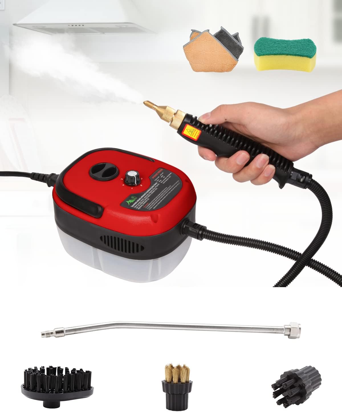 Handheld Steam Cleaner, 2500W High Pressure Steam Cleaner with 3 Brush Heads, Towel, Sponge Steam Cleaners for Home Use, High Temperature Fast Heating Steamer for Cleaning Kitchen,Bathroom,Furniture