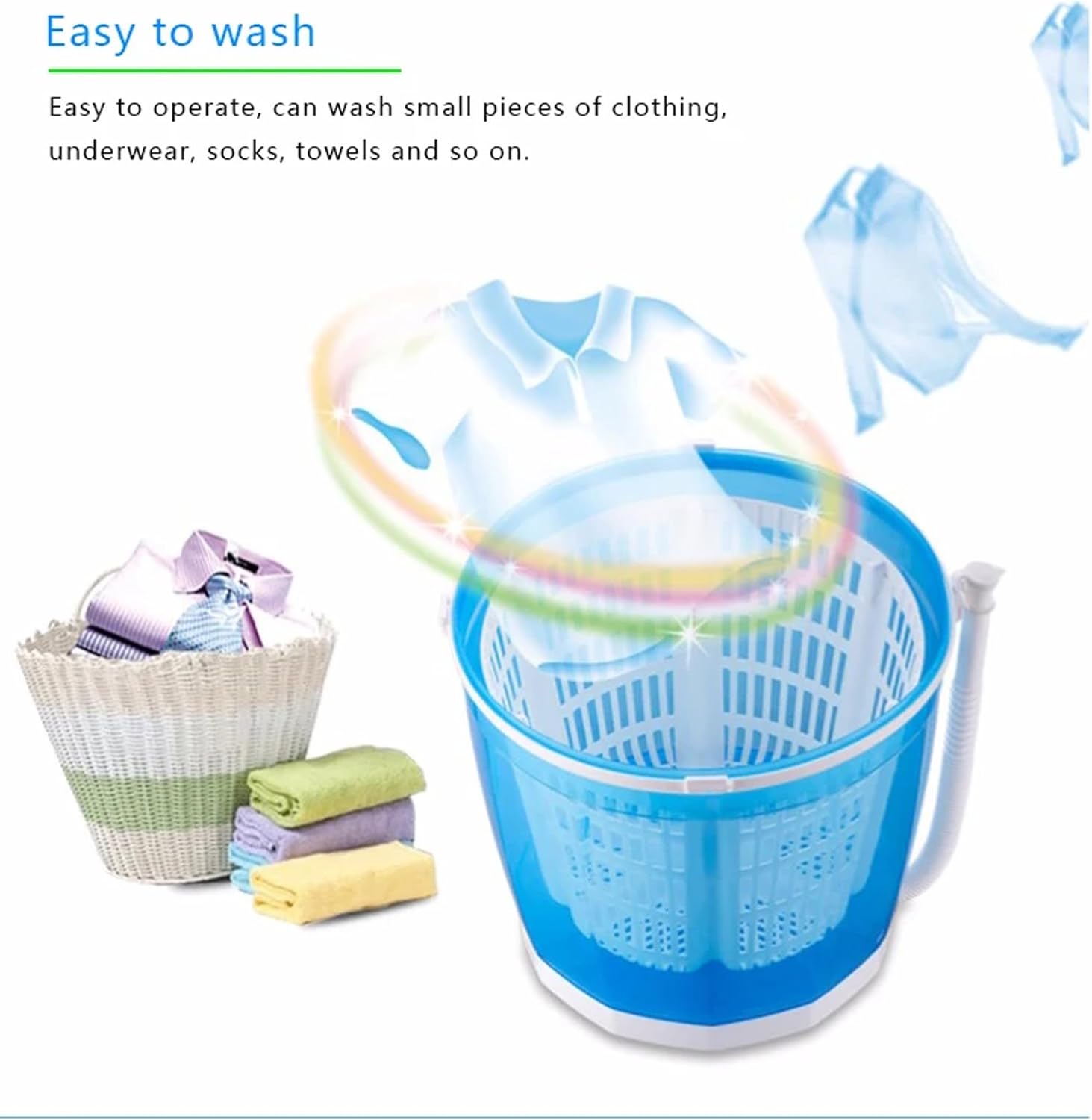 Portable Washing Machine, Hand Crank Washing Machine, 2 in 1 Manual Non-Electric Washing Machine with Folding handle, Compact Washer Spin Dryer, for Camping, Apartments, RV