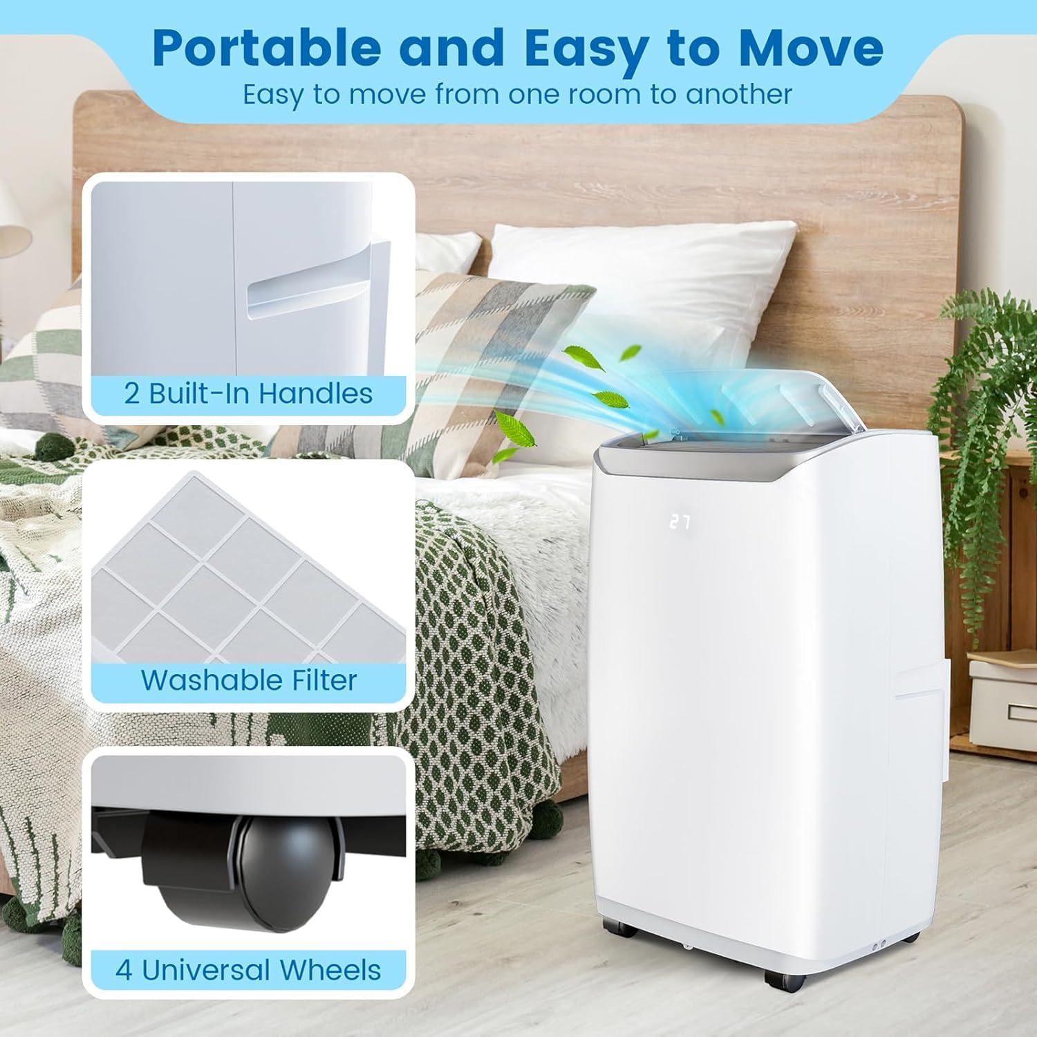 Portable Air Conditioner, 12000BTU Air Conditioner Unit with Remote Control, Cool, Fan and Dry Functions, Portable AC with Sleep Mode/24Hrs Timer, Low Noise, Fast Cooling for 550 Sq.Ft