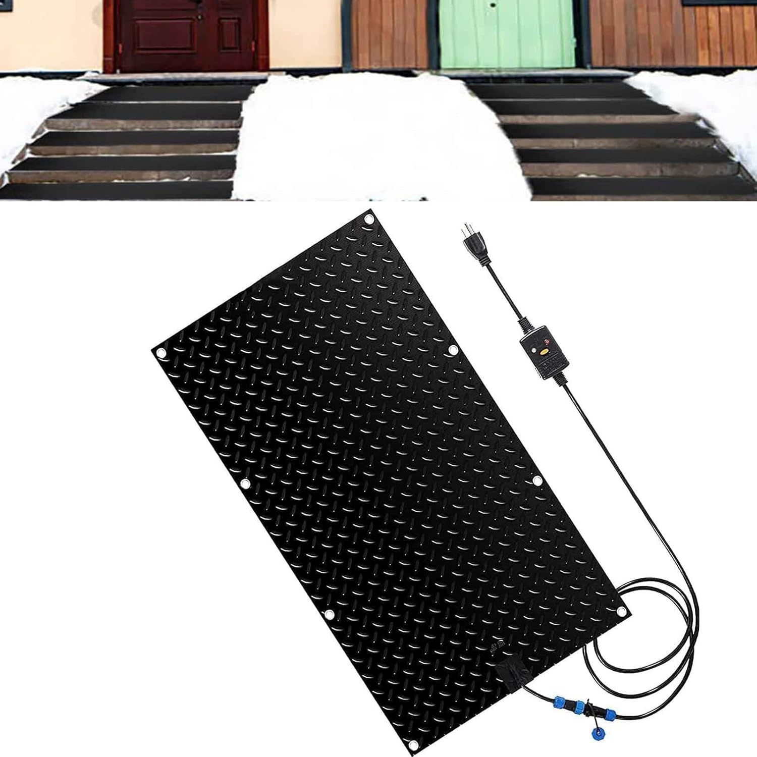Heated Snow Melting Mats, 1/2/3/4/5 pcs Non Slip Rubber Heated Mat,Winter Snow and Ice Melting Mat 2 in/h Speed Melting for Winter Outdoor Stairs Doorways Walkways(1 Pcs,10x48in/(25.4x121.9 cm