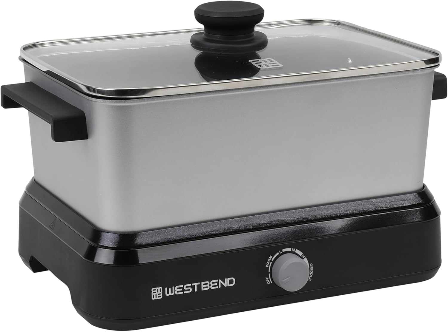 West Bend Versatility Slow Cooker Large Capacity Non-stick Cooking Vessel & Variable Temperature Heating Base Includes Travel Lid and Storage Bag, Range and Oven-Safe Cooking Pot, 5-Quart, Silver