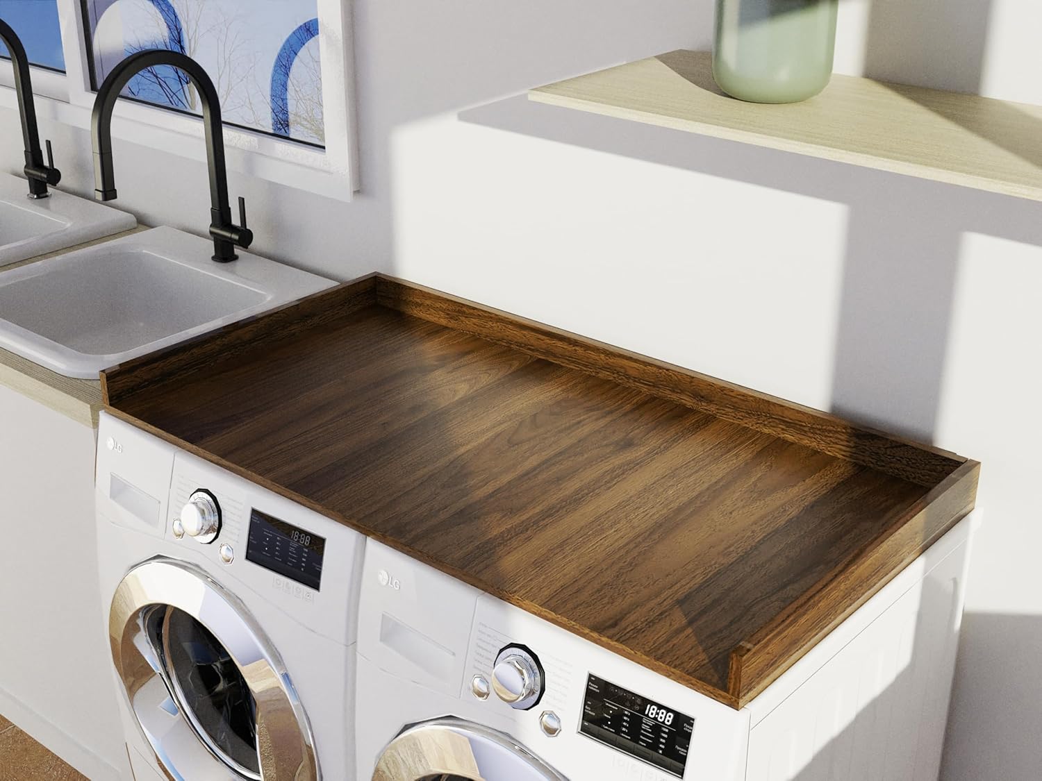 OfficeSimpli Washer Dryer Countertop, Made in USA, Non-Slip Pads, Laundry Room Wood Topper, Washer Dryer Cover for Top, Laundry Guard, Laundry Countertop (California Walnut, Standard (27.5