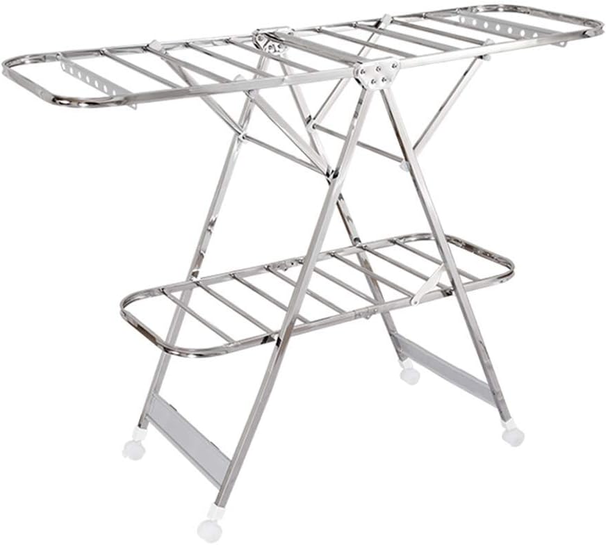 Laundry Rack, Clothes Dryer Clothes Airers with 4 Wheels 2 Holder Folding Clothes Drying Rack Winged Air Dryer Multifunctional Drying Clothing Rack