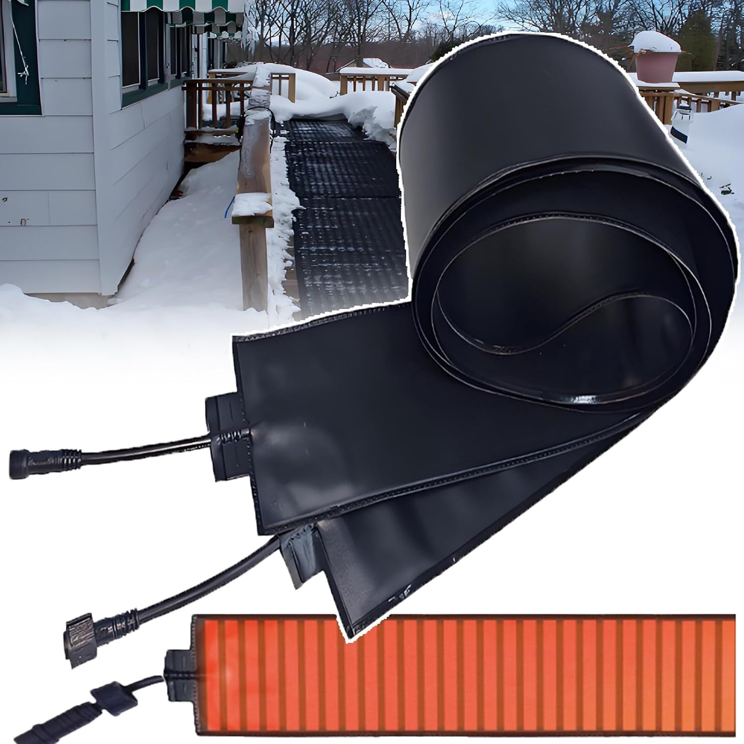 Roof Gutter Electric Snow Melting Heat Mats for Outdoor Stairs and Steps - De-Icing Snow Melting Heated Tape for Ice Dams, Graphene Fast Heating, Width 12cm, Can Curlable 760cm/24.9ft