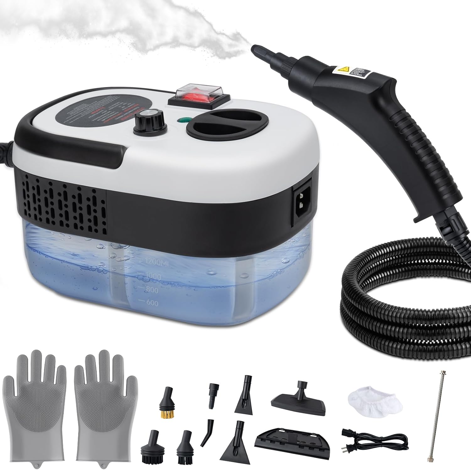 Steam Cleaner, 6-Level Adjustable Handheld Steamer Cleaning,1500W Steam Cleaner for Home, 15s Heat-Up, Portable Steamer for Cleaning Car, 40.58oz Tank, 10 Pcs Accessories for Grout, Couch, Furniture