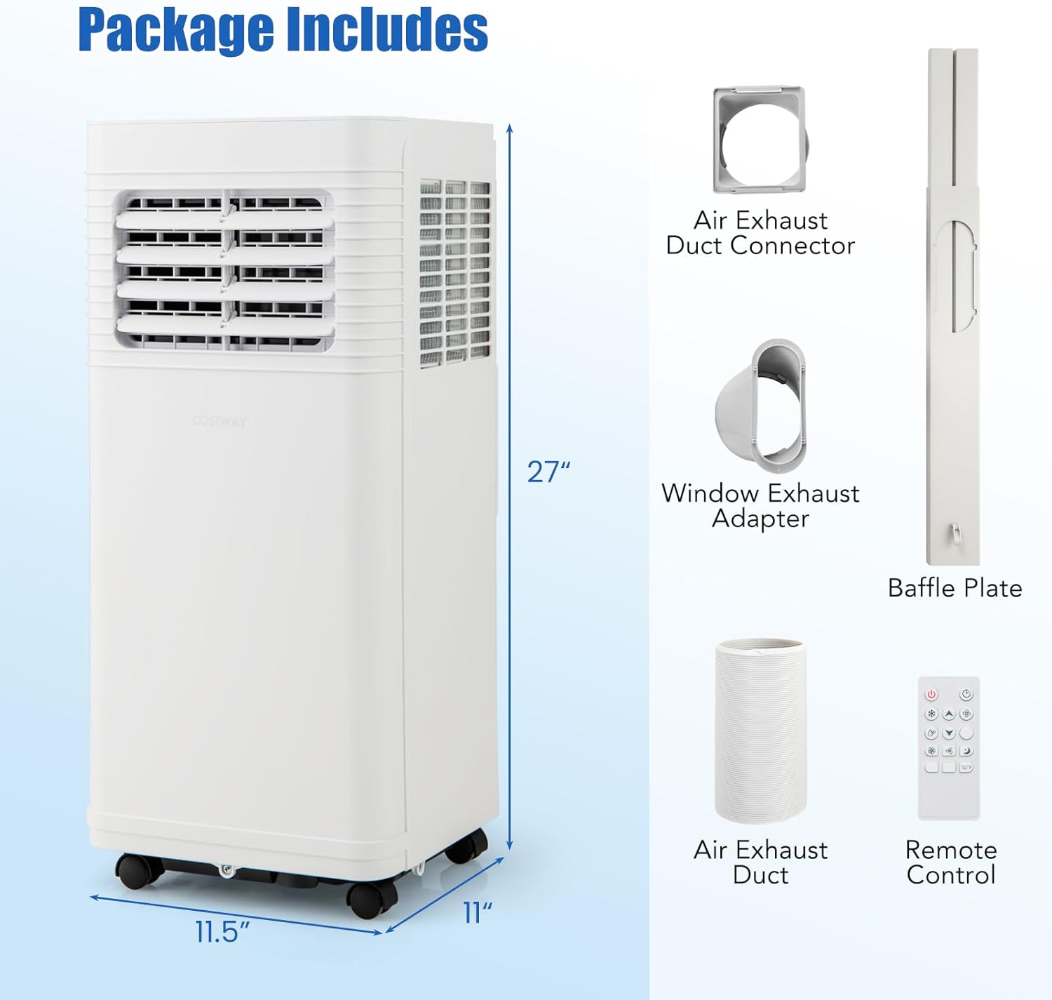 COSTWAY Portable Air Conditioner, 8000 BTU Air Conditioner with Fan & Dehumidifier, 24H Timer & Remote Control, Window Installation Kit, AC Unit Cools Rooms up to 250 Sq.Ft (8000 BTU)