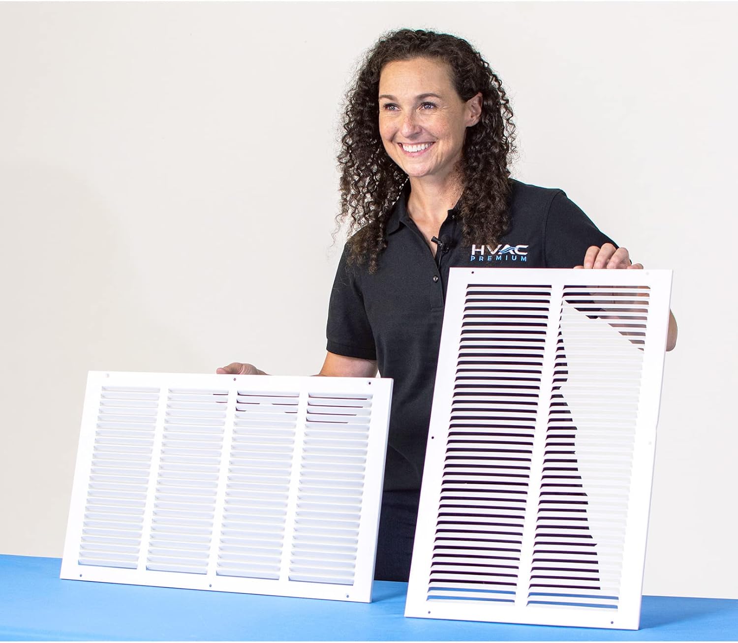 HVAC Premium 34'' x 16'' [Duct Opening] Flat Stamped Steel Return Air Grille - Sidewall and Ceiling - HVAC Vent Duct Cover - White [Outer Dimensions: 35.75''w X 17.75''h]