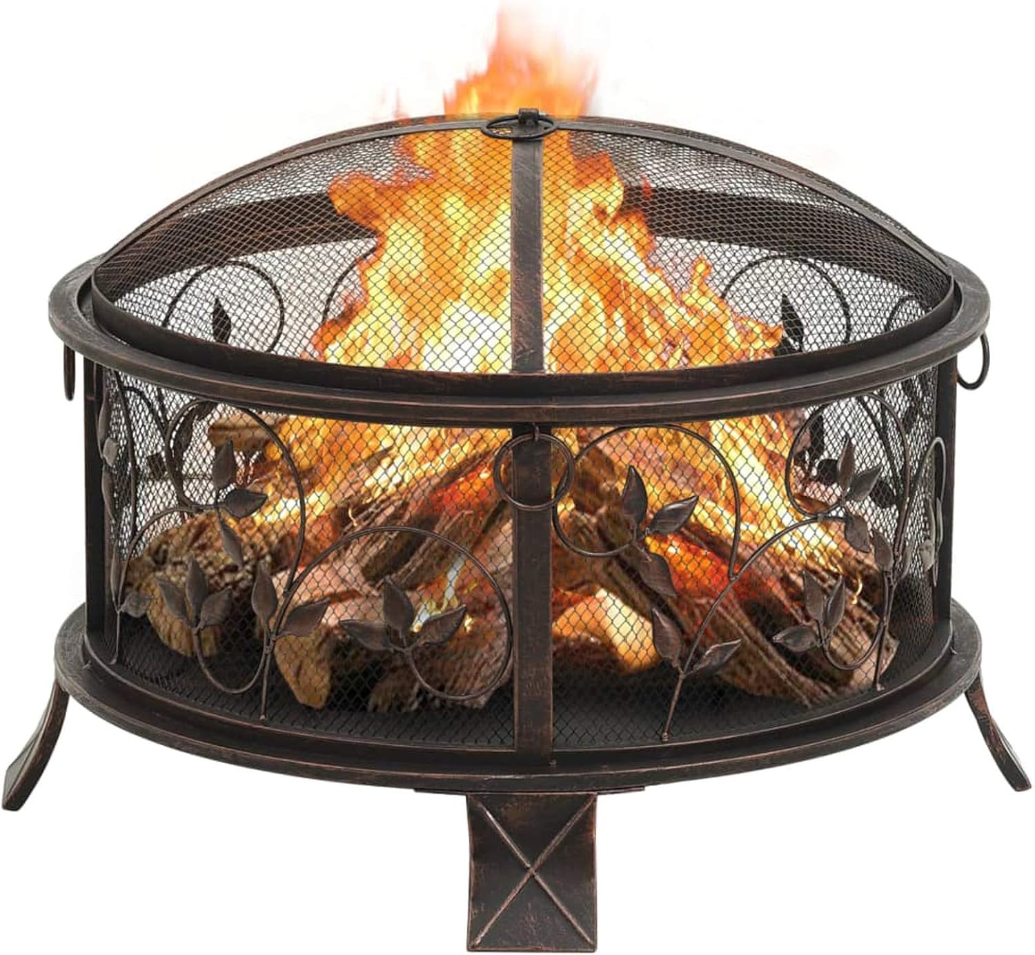 Rustic Fire Pit, XXL Steel Fire Bowl with Poker and Mesh Cover, 26.6 Inch, for Outdoor Garden and Patio Use